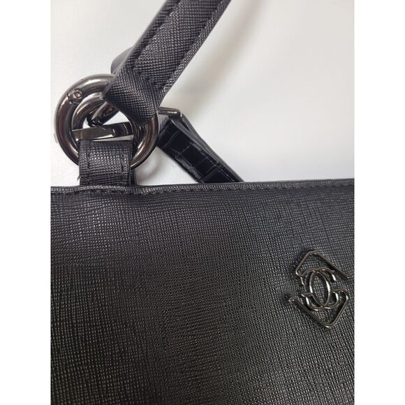 Glass Ladder & Co. Black Saffiano Tote Bag Croc Trim Laptop Pocket - Picture 3 of 12